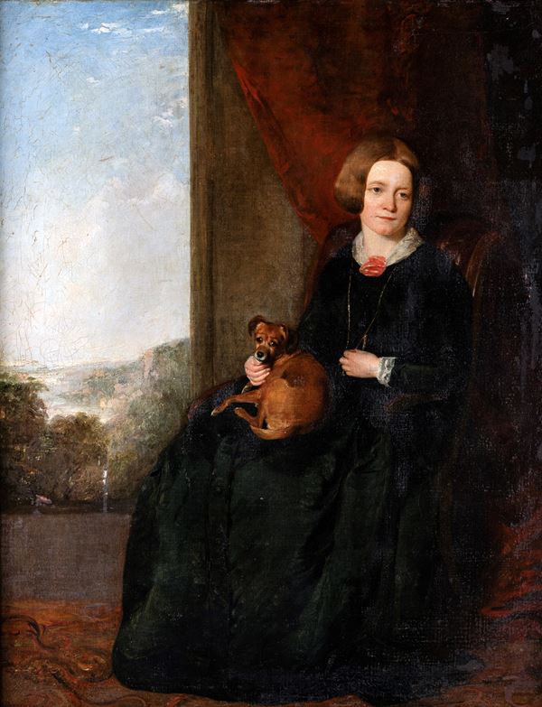 Scuola inglese del XIX secolo - Ritratto di Gentildonna con cagnolino
