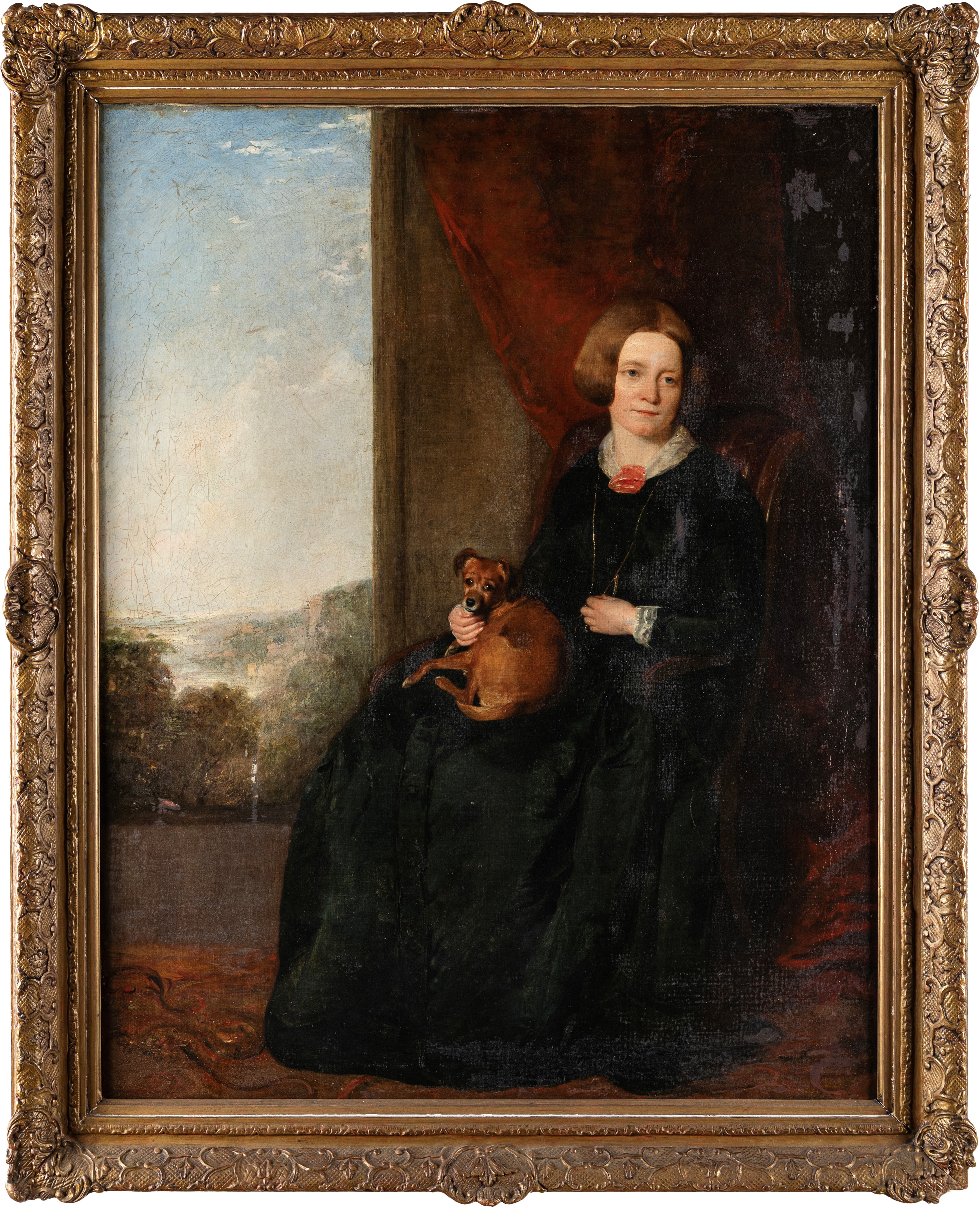 Scuola Inglese del XIX Secolo - Ritratto di Gentildonna con Cagnolino