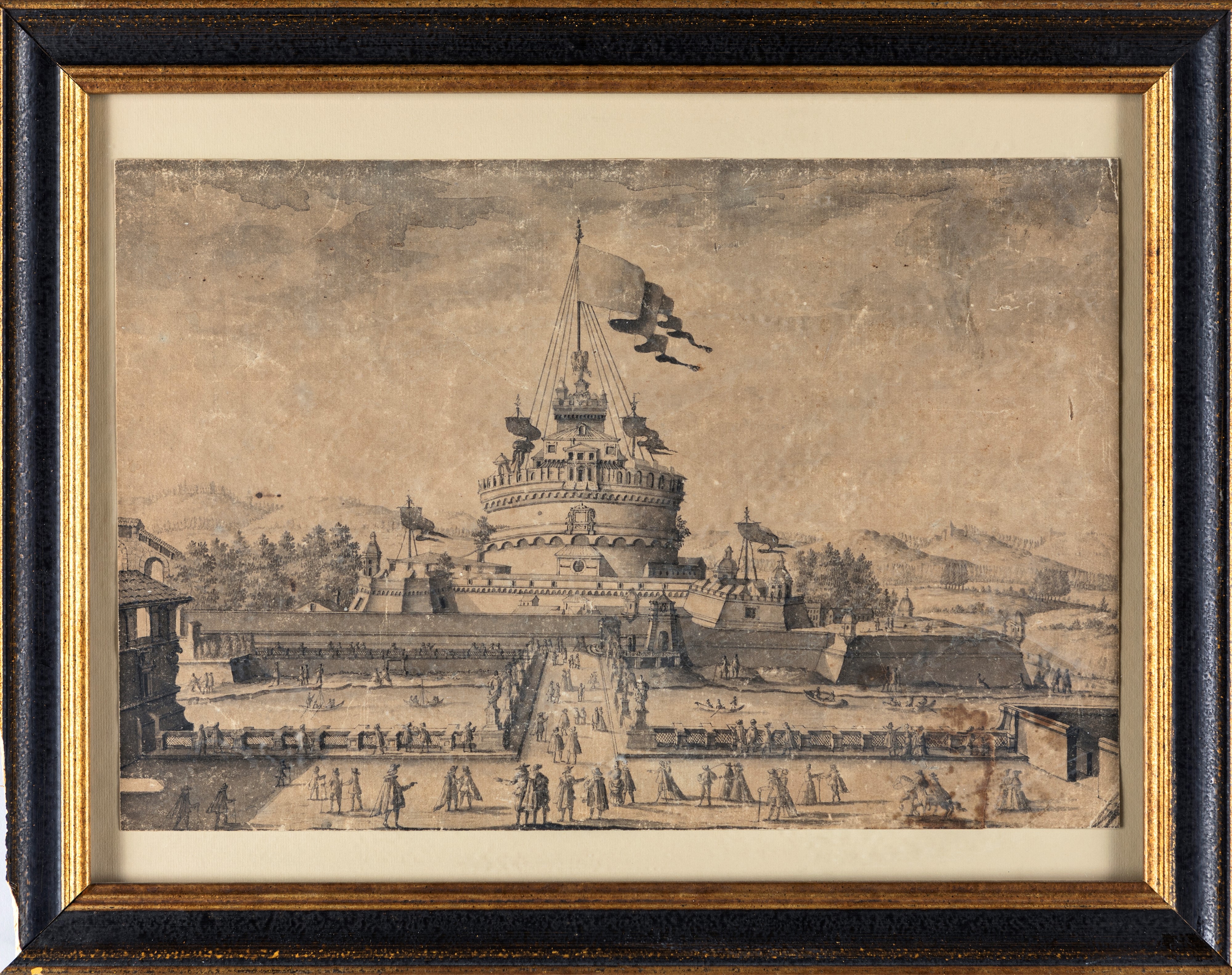 Scuola Italiana. XVIII Secolo - Scuola italiana del XVIII secolo, Veduta di Castel Sant'Angelo, C...