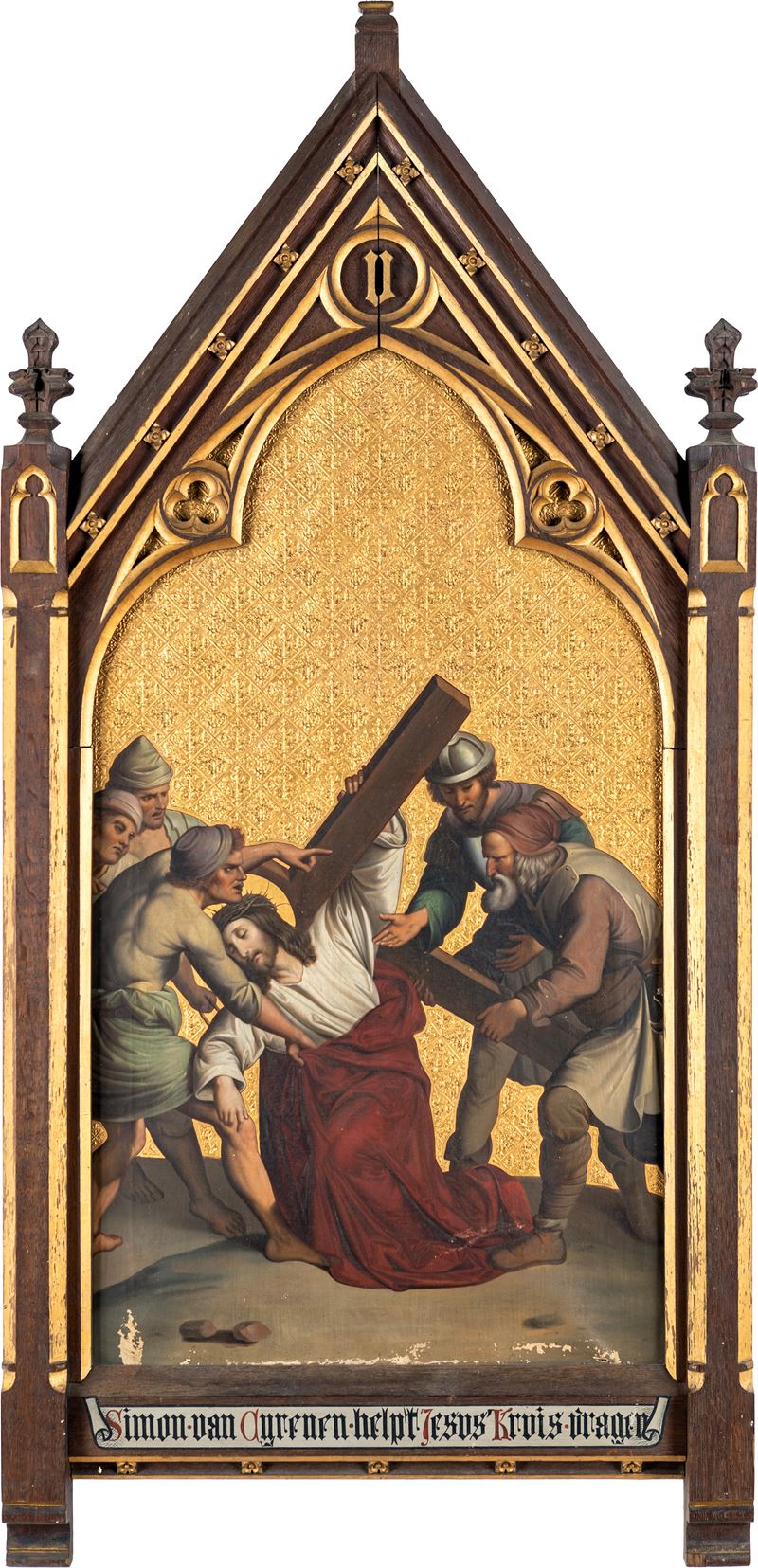 Pittore Fiammingo del XIX Secolo - Salita al Calvario - Gesù Aiutato da Simone di Cirene a Portar...