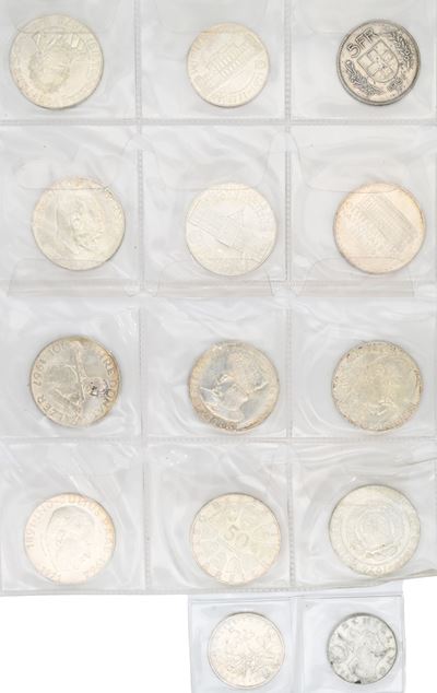 Lotto di 14 Monete: 10 Monete da 50 Scellini Austria; 1 Moneta da 25 Scellini Austria; 1 Moneta d...