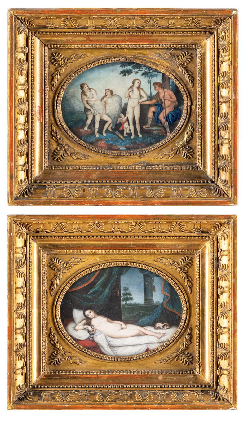 Miniaturista del XVIII Secolo - A) Giudizio di Paride B) Venere di Urbino (da Tiziano Vecellio)