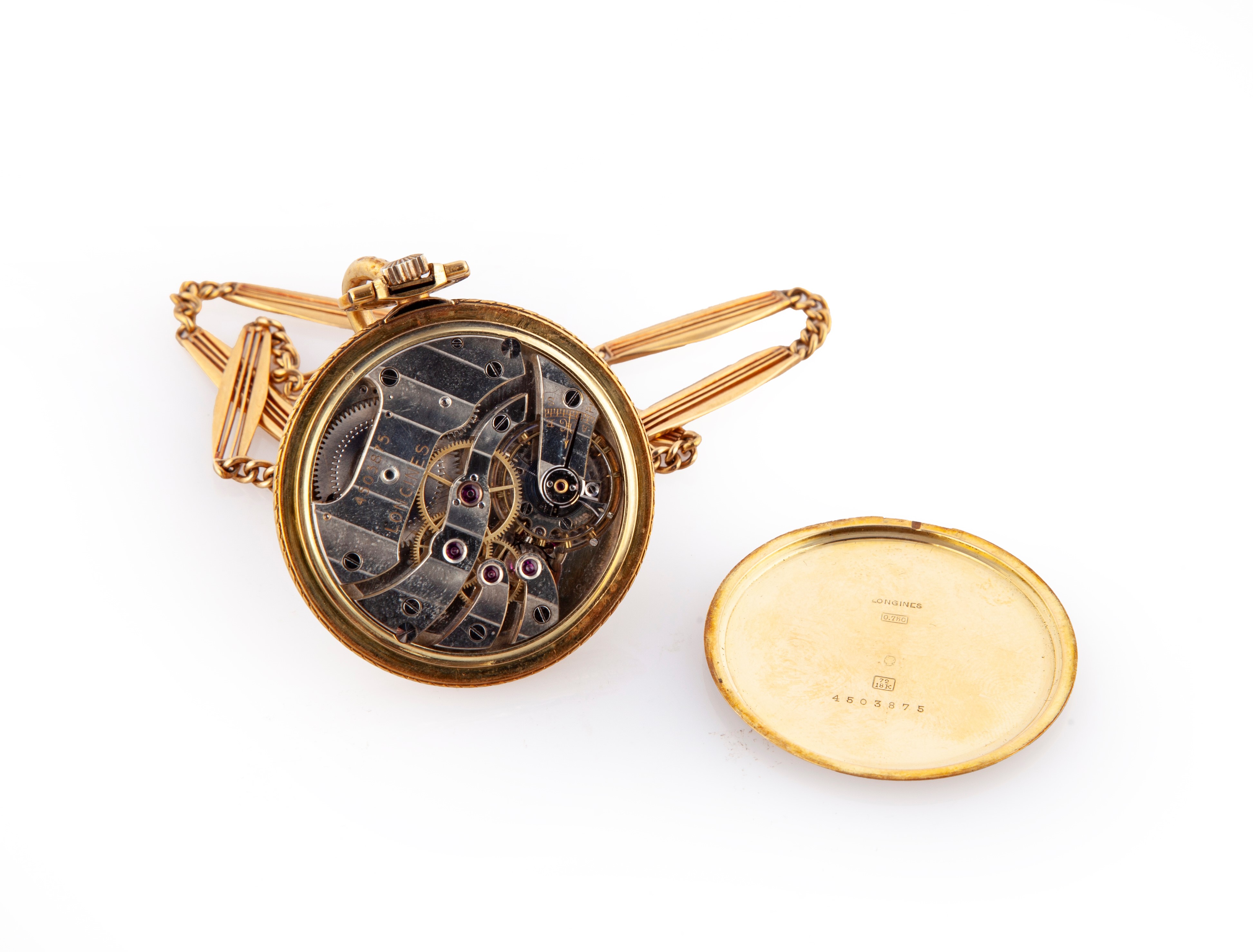 Longines - Orologio da Tasca da Uomo in Oro 18 Kt e Smalto con Catena in Metallo. Meccanica e Qua...