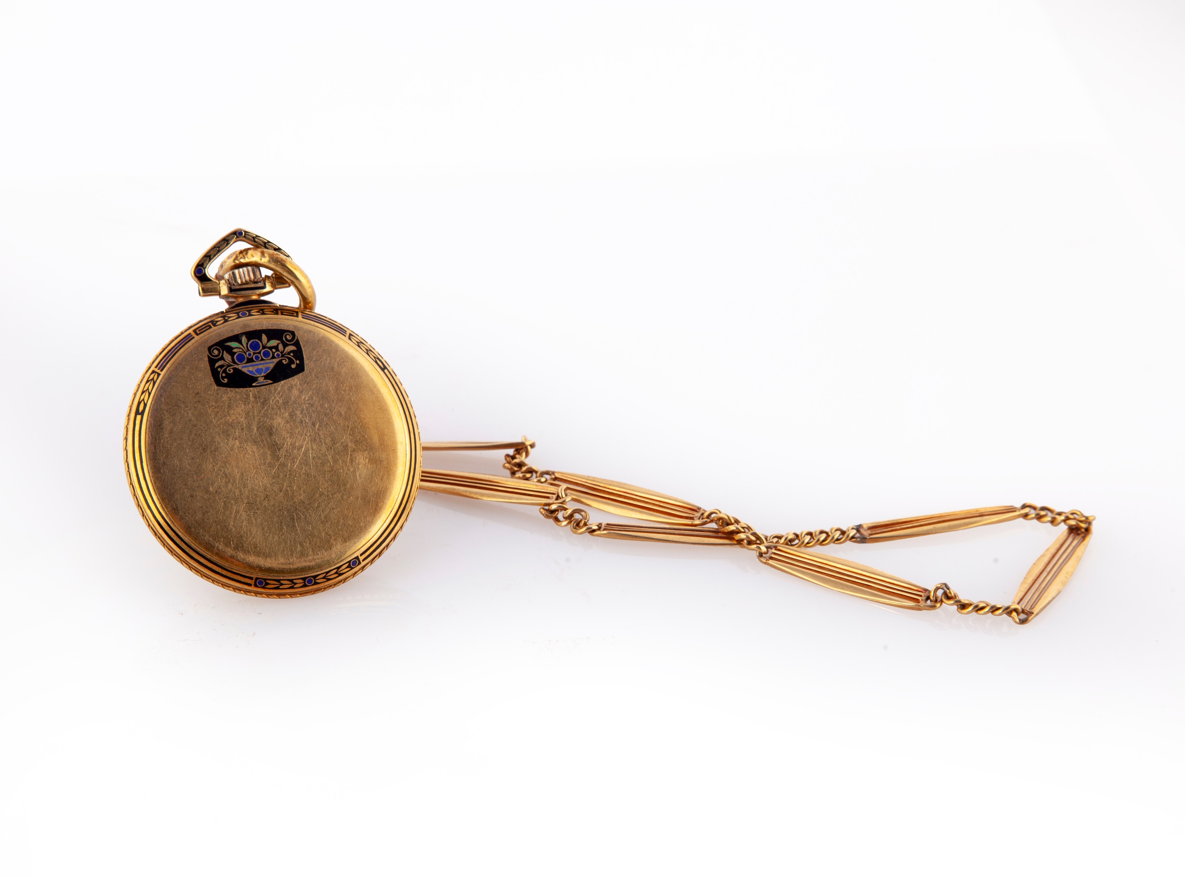 Longines - Orologio da Tasca da Uomo in Oro 18 Kt e Smalto con Catena in Metallo. Meccanica e Qua...