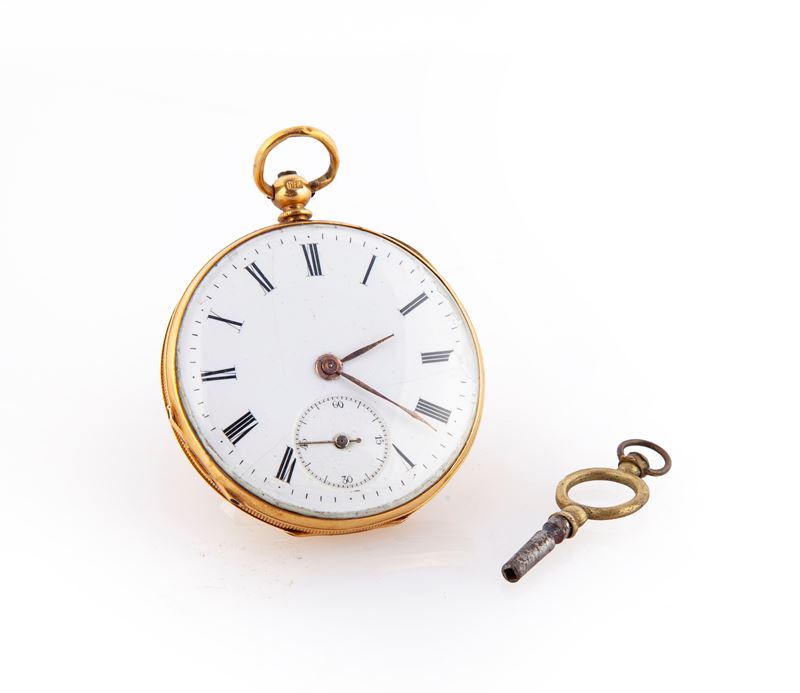 Anonimo Svizzero - Orologio da Tasca in Oro 750/000 con Scappamento a Cilindro, con 4 Rubini, Bil...