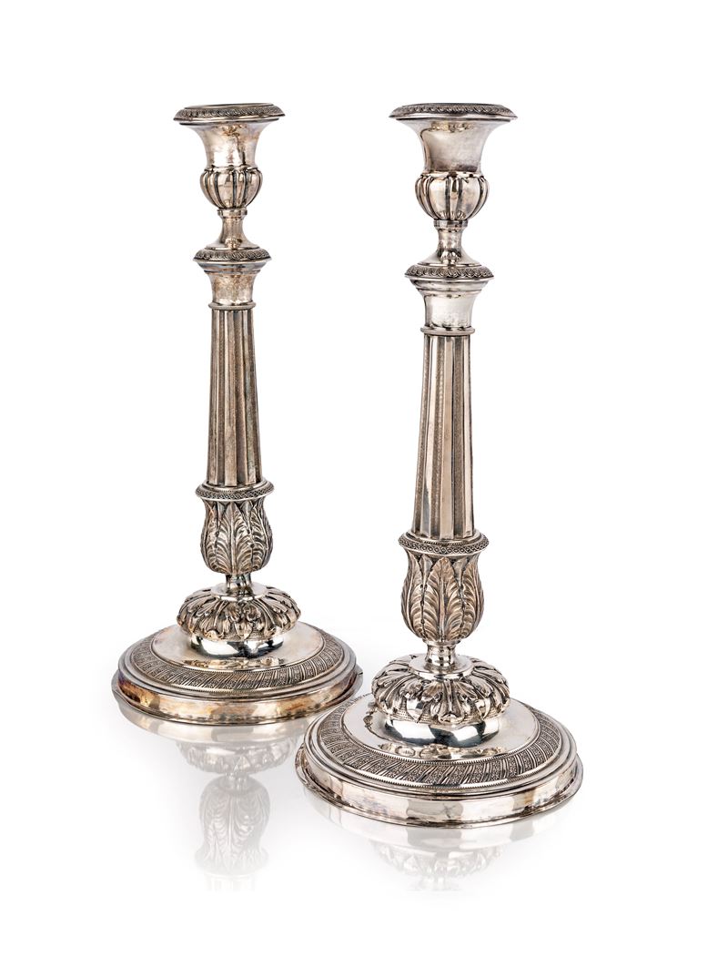 Coppia di Candelieri in Argento, Roma, Dopo il 1815