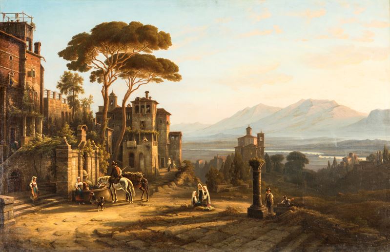 Henry (karl Heinrich) Jaeckel - Veduta con Architetture e Figure