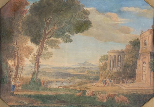 Salomon Corrodi - Paesaggio con figure e Tempio
