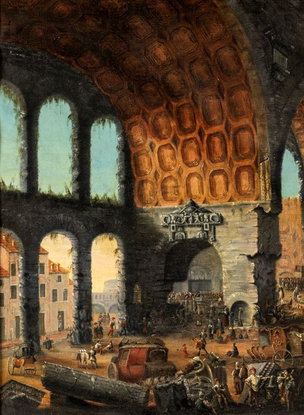 Scuola Romana del XVIII secolo - Veduta degli avanzi del Tablino della Casa aurea di Nerone detti volgarmente il Tempio della Pace