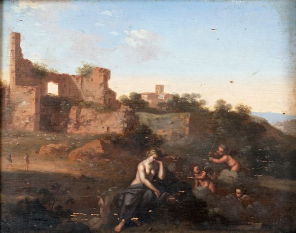 Cornelis Van Poelenburgh - Ninfa alla fonte con putti