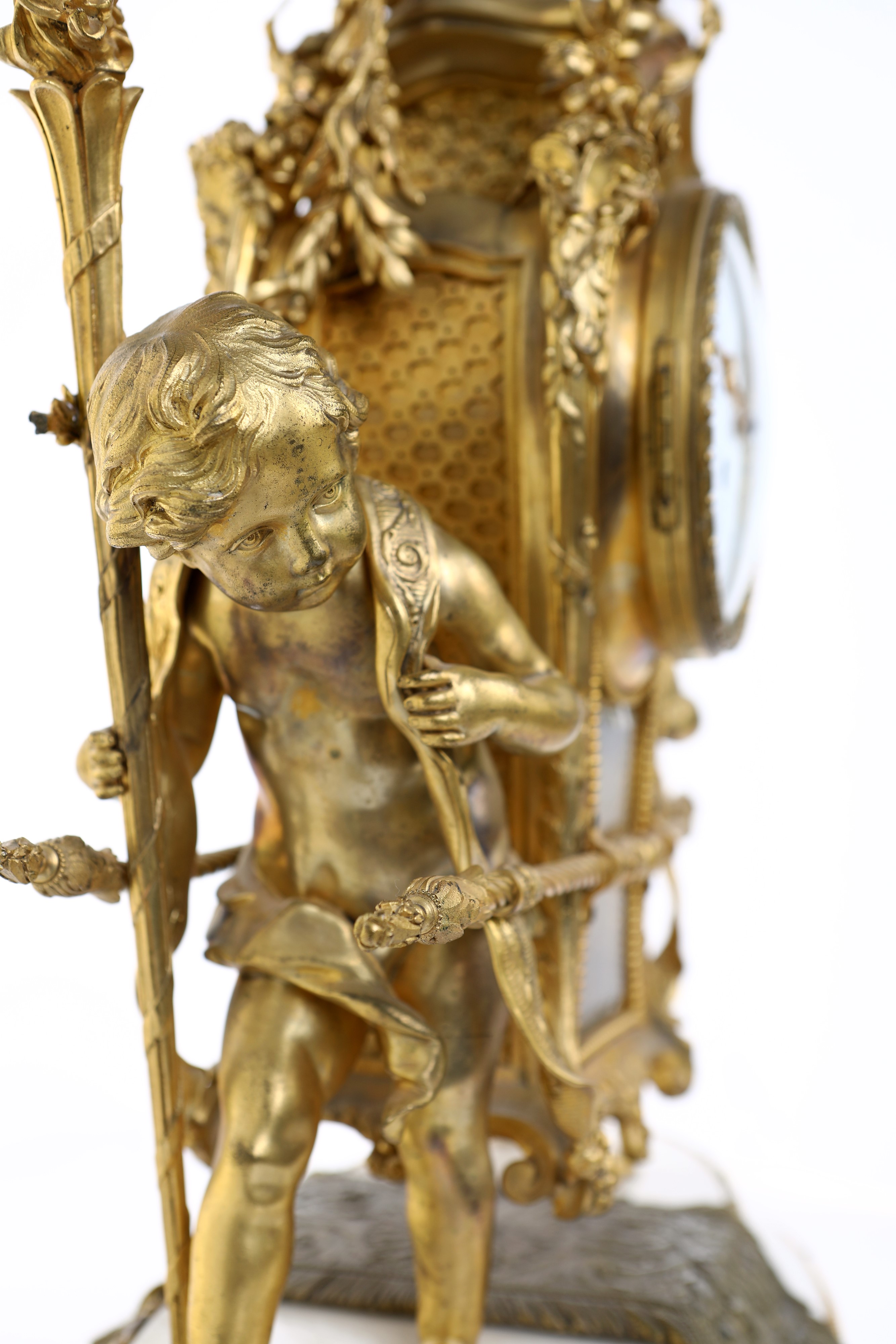 Pendola in Bronzo e Marmo Bianco a Forma di Portantina, Fine del XIX Secolo