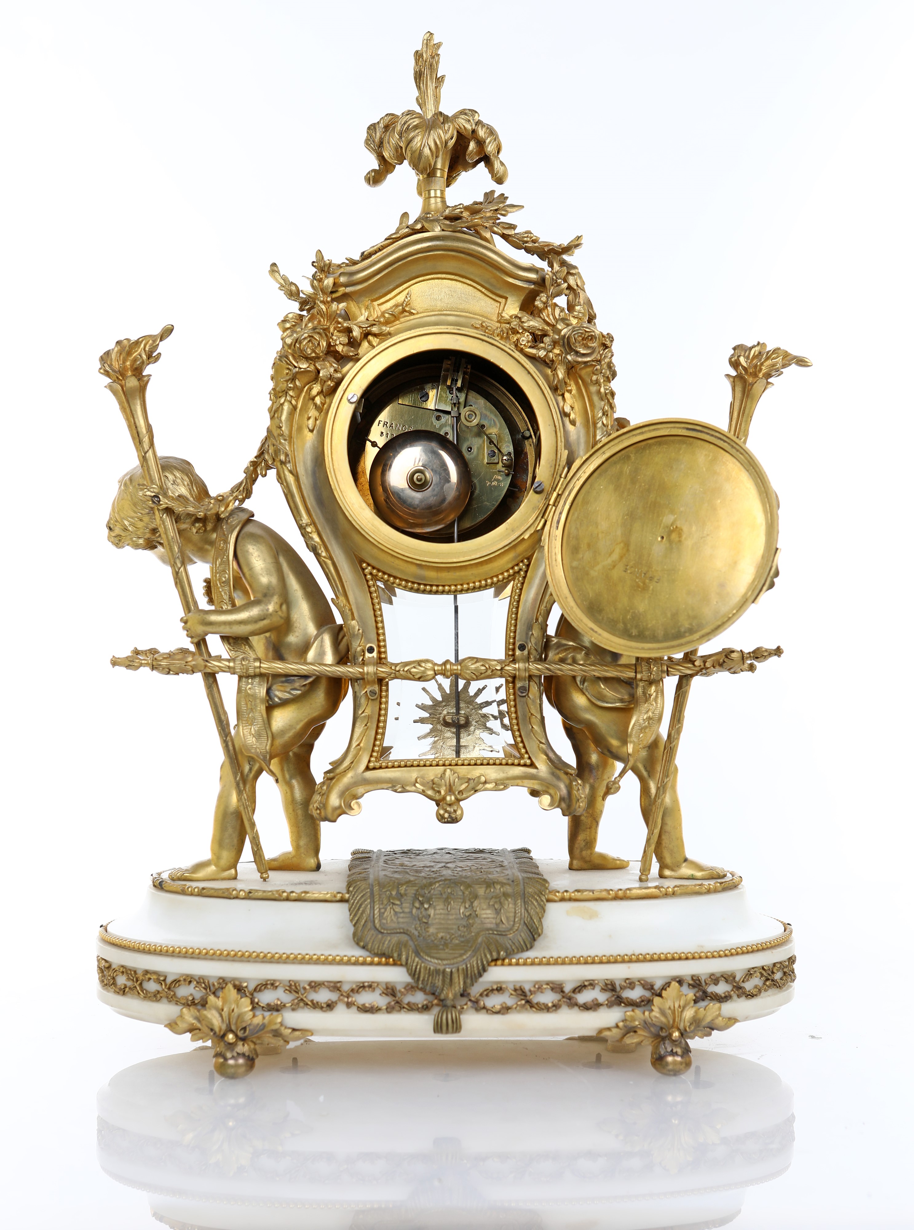 Pendola in Bronzo e Marmo Bianco a Forma di Portantina, Fine del XIX Secolo