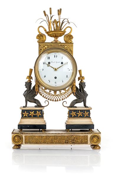 Orologio in Bronzo Brunito e Dorato D'epoca Direttorio Caratterizzato da Sfingi