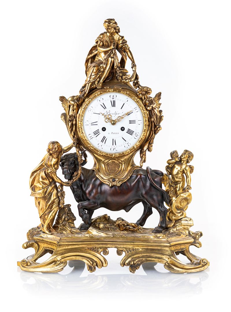 Orologio in Bronzo Brunito e Dorato Caratterizzato da 'ratto di Europa', Francia, Fine del XIX Se...