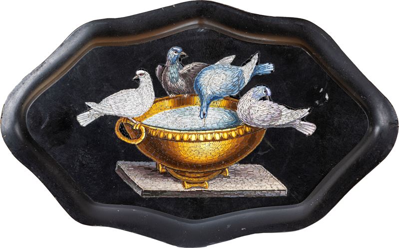 Fermacarte con Mosaico Minuto Raffigurante Colombe di Plinio, Seconda Metà del XIX Secolo