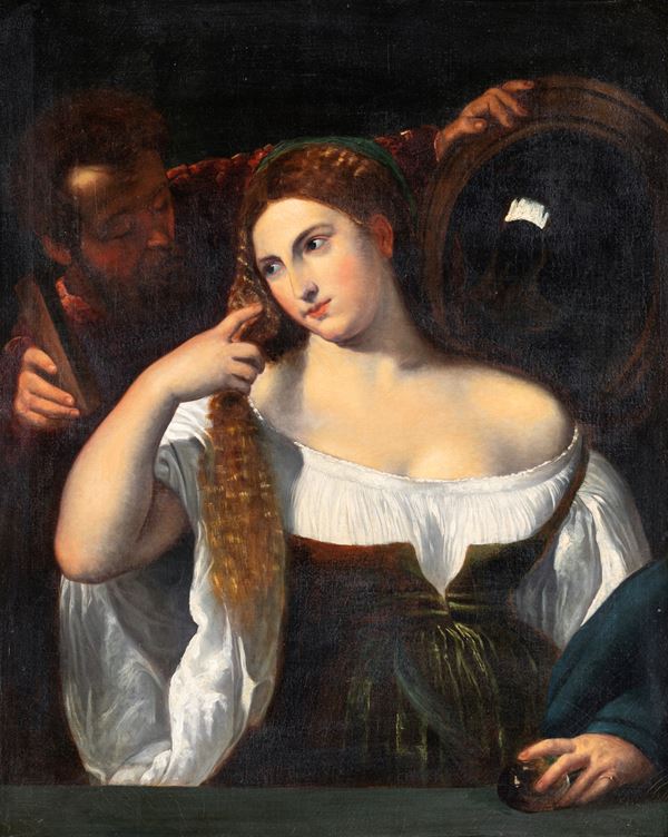 Scuola italiana del XVIII secolo - Donna con specchio, da Tiziano Vecellio