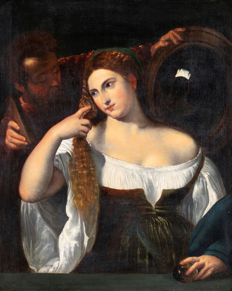 Scuola Italiana del XVIII Secolo - Donna con Specchio, da Tiziano Vecellio