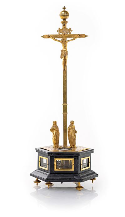 "calvario", Orologio in Bronzo e Legno Ebanizzato, Germania, XVII Secolo