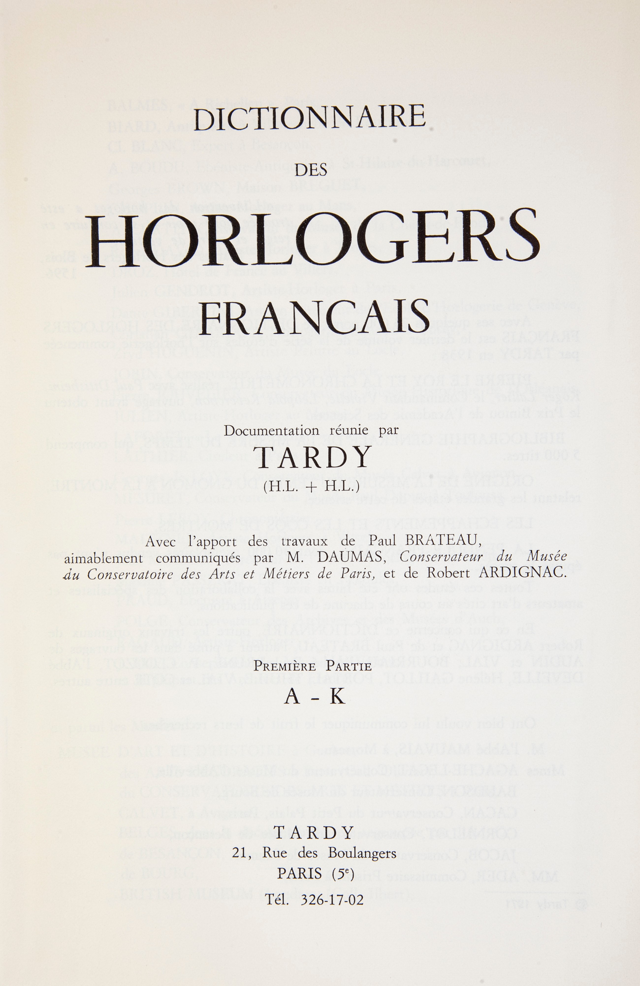 Paul Brateau - Tardy. Dictionnaire Des Horlogers Francais