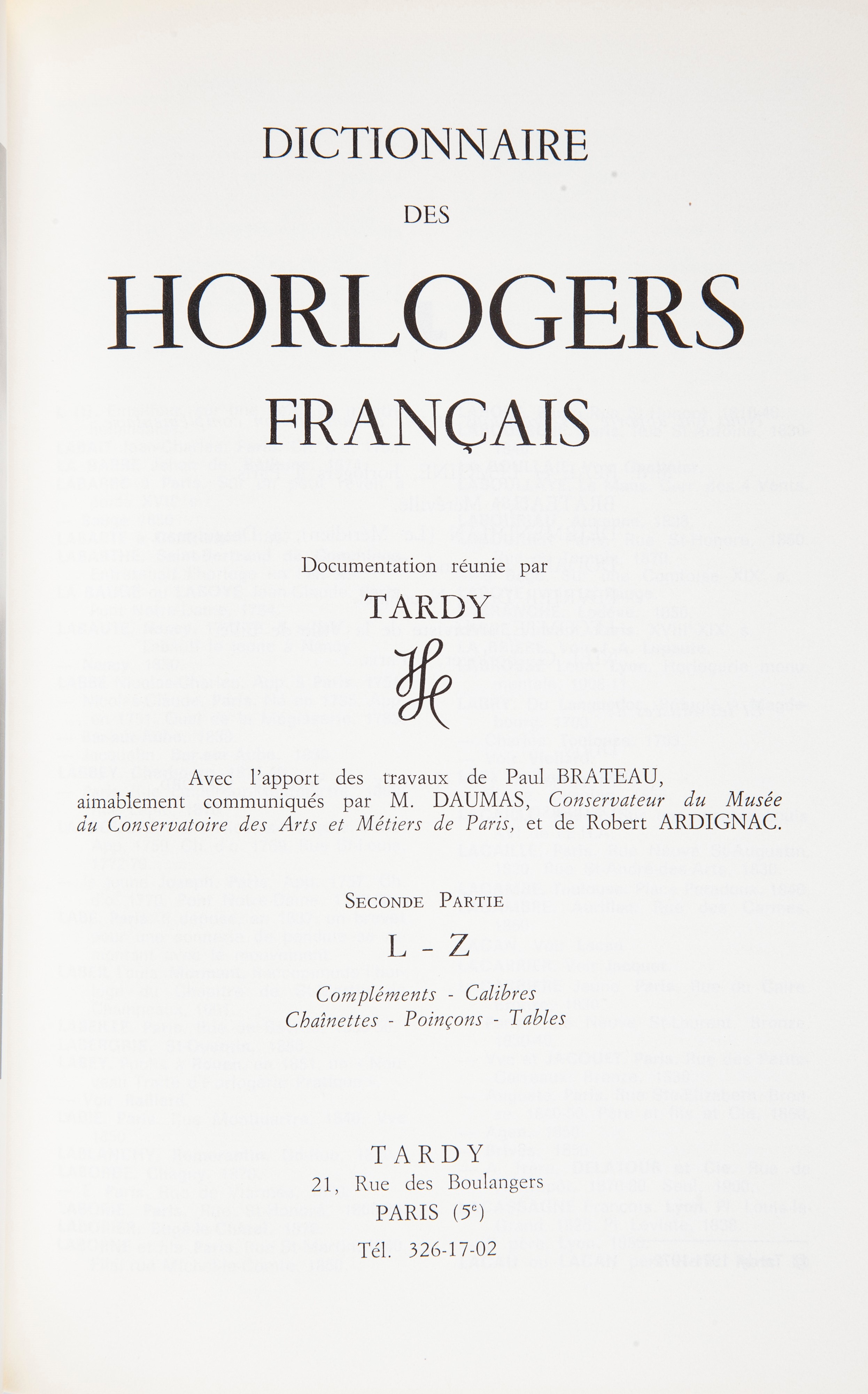 Paul Brateau - Tardy. Dictionnaire Des Horlogers Francais