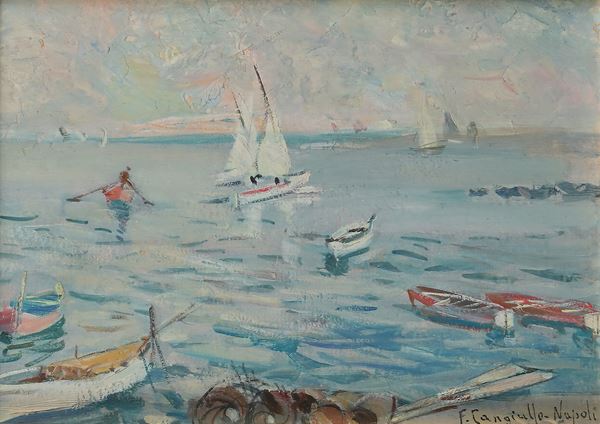 Francesco Cangiullo - Marina con barche a Napoli