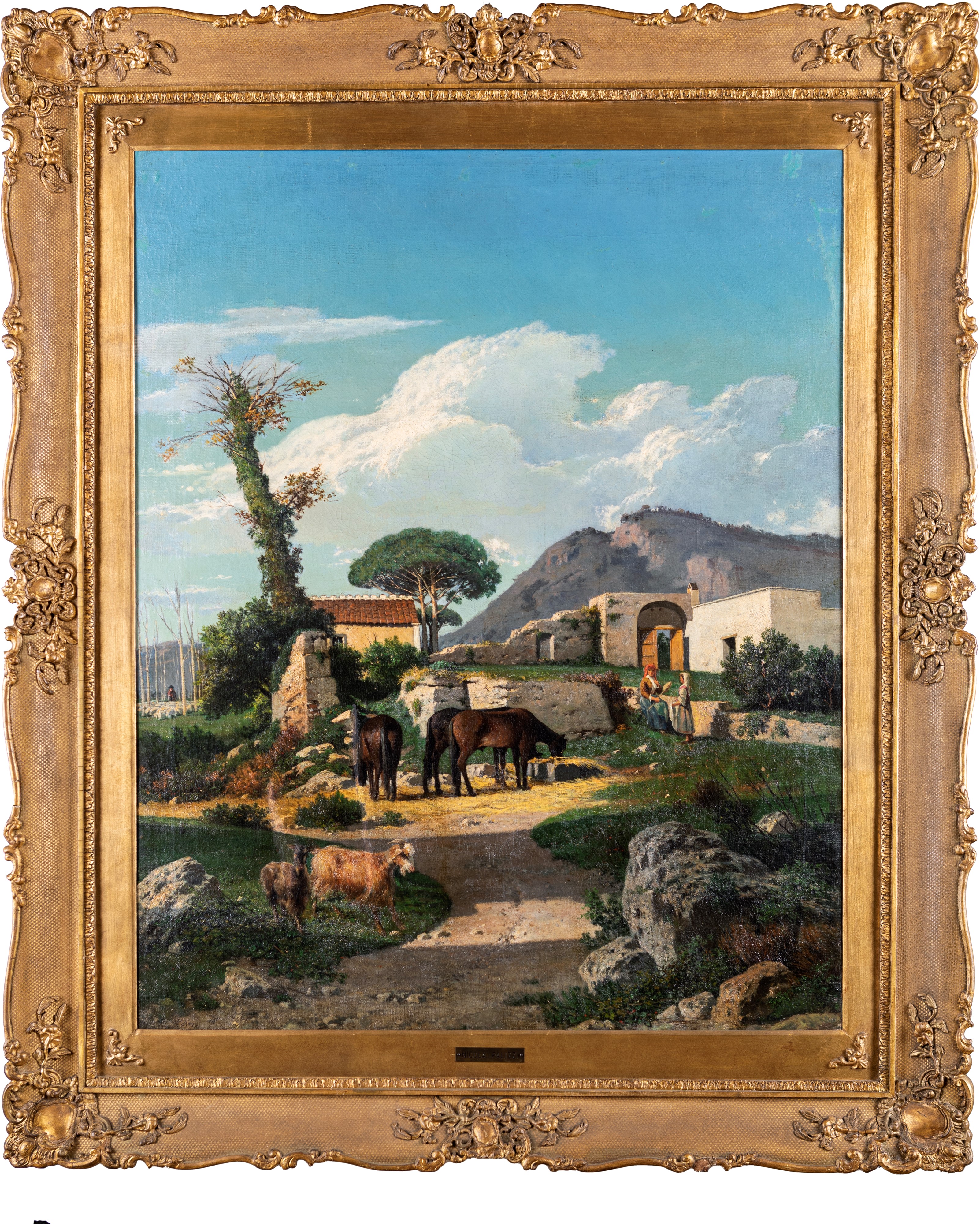 Nicola Palizzi - Casale con Contadini e Armenti