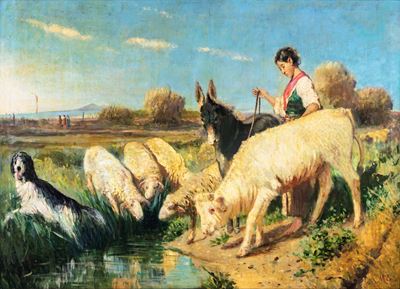 Pastorella con Gregge e Asinello