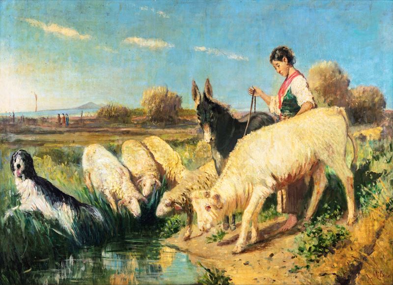 Antonio Milone - Pastorella con Gregge e Asinello