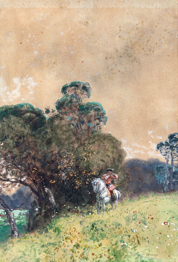 Eduardo Dalbono - Paesaggio con cavaliere