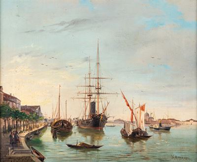 Marina con Barche e Veliero