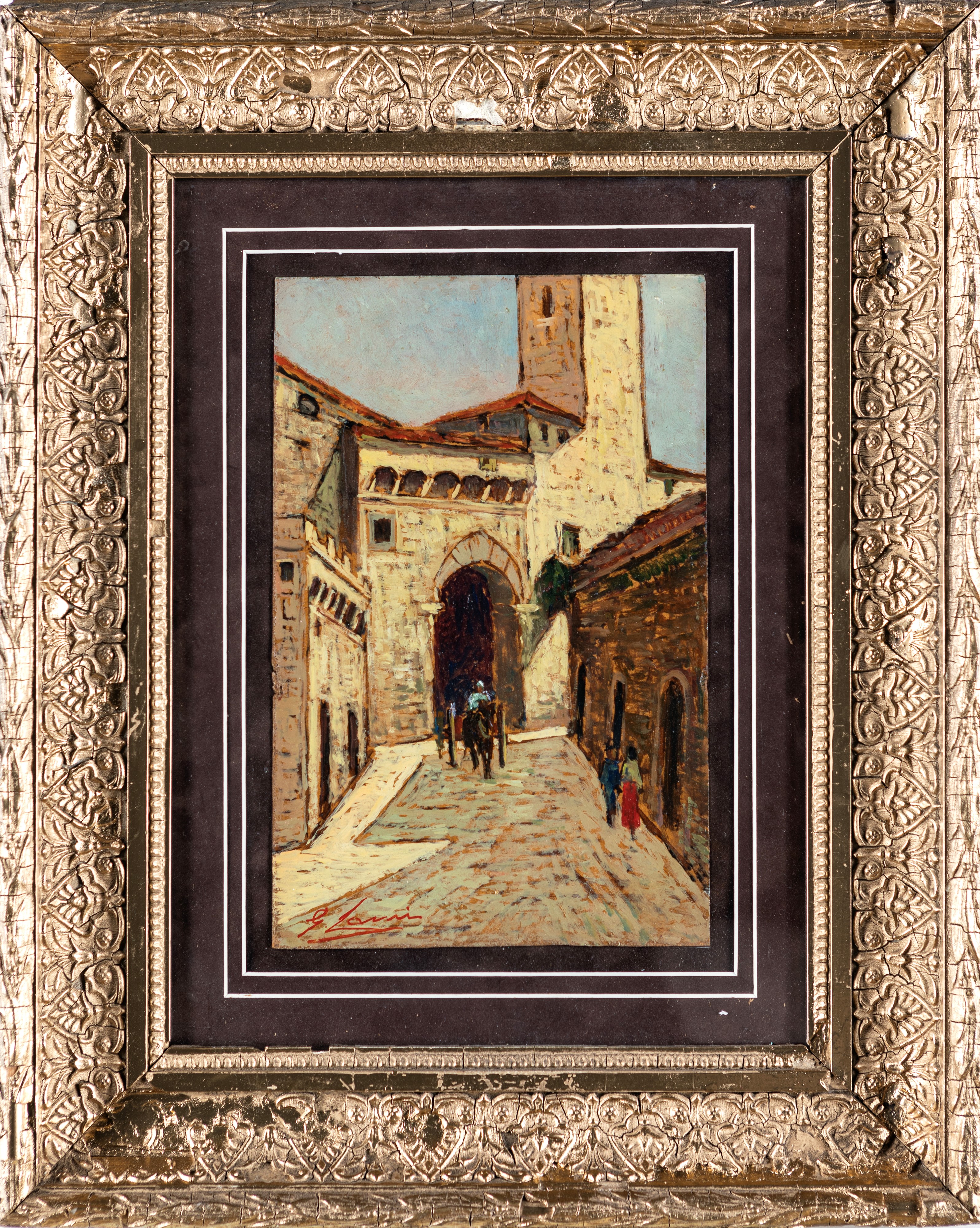 Giovanni Lomi - Scorcio di Paese con Carro