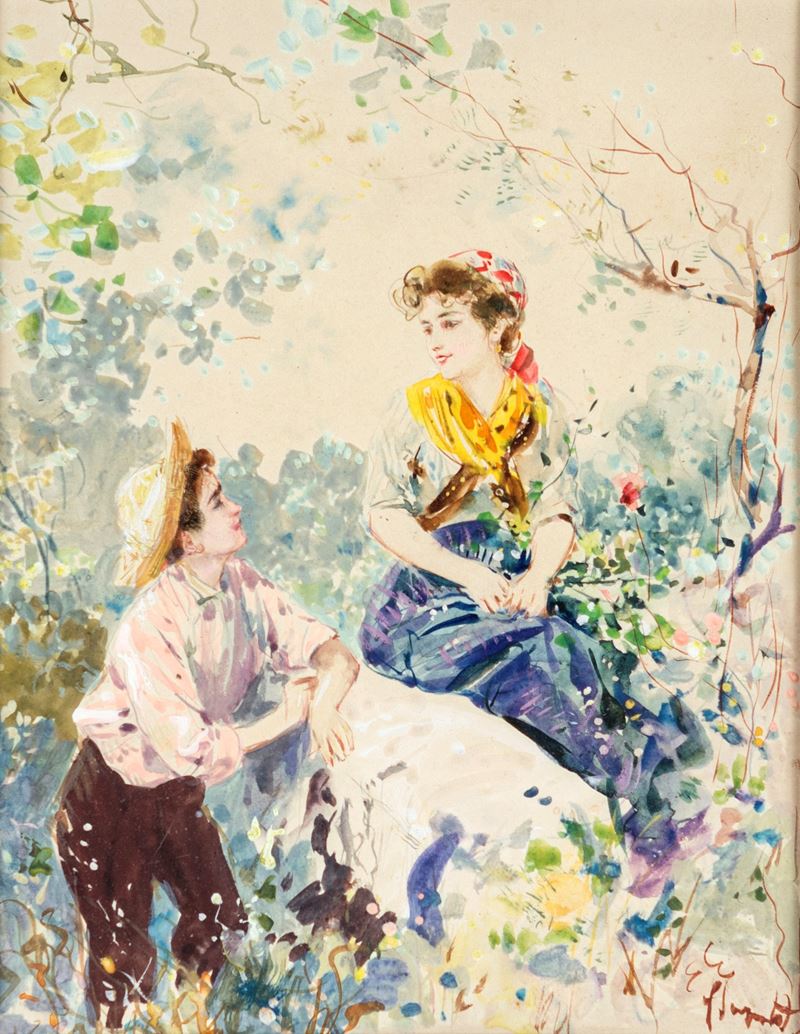 Pietro Scoppetta - Gli Innamorati - Studio per L'album Ricordo Piedigrotta Campagnola, 1909