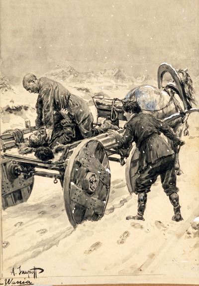 Scena di Lotta nella Neve - Tavola per Illustrazione