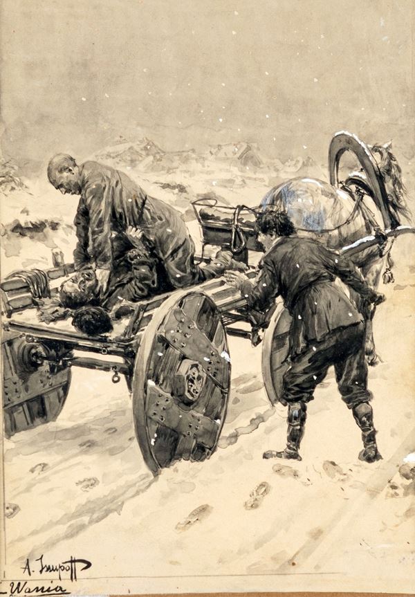 Scena di lotta nella neve - Tavola per illustrazione