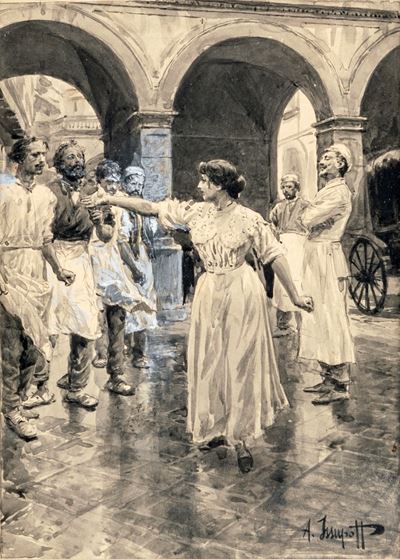 Scena Popolare al Mercato - Tavola per Illustrazione