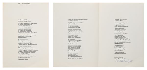 Leonardo   Sinisgalli - Ode a Lucio Fontana dal volume "L'Età della Luna" edito da Mondadori