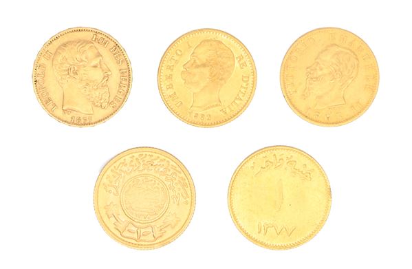 Lotto: 2 monete 20 lire Regno d'Italia; 20 franchi belgi; 2 monete ottomane