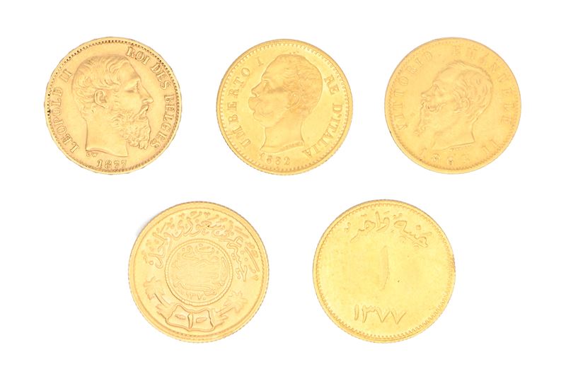 Lotto: 2 Monete 20 Lire Regno D'italia; 20 Franchi Belgi; 2 Monete Ottomane