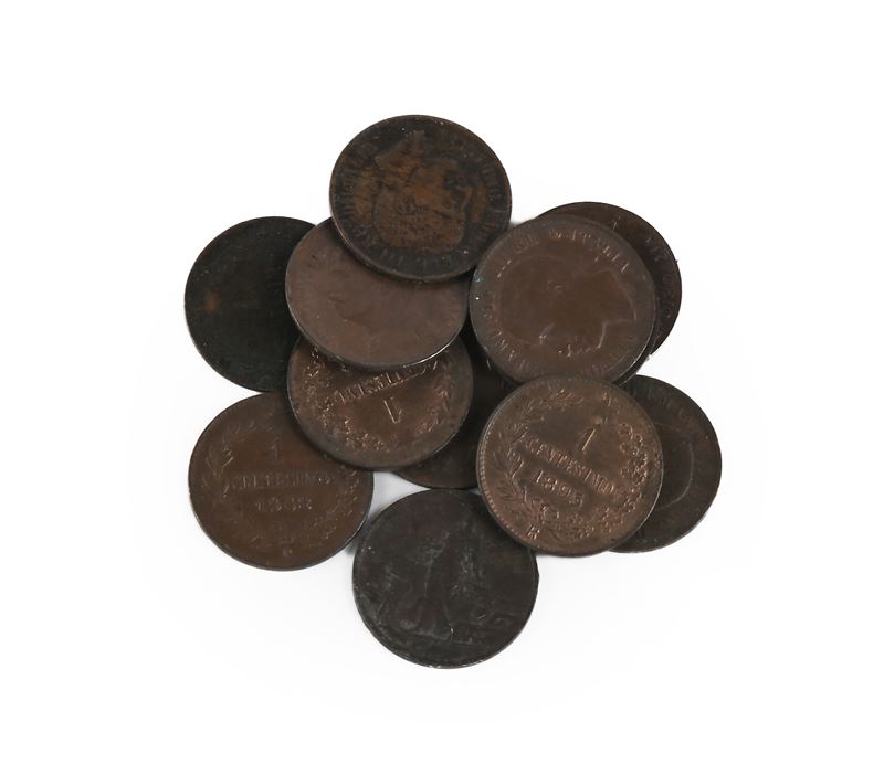 Lotto di 12 Monete 1 Centesimo 1867-1914 Vittorio Emanuele II, Umberto e Vittorio Emanuele III Re...
