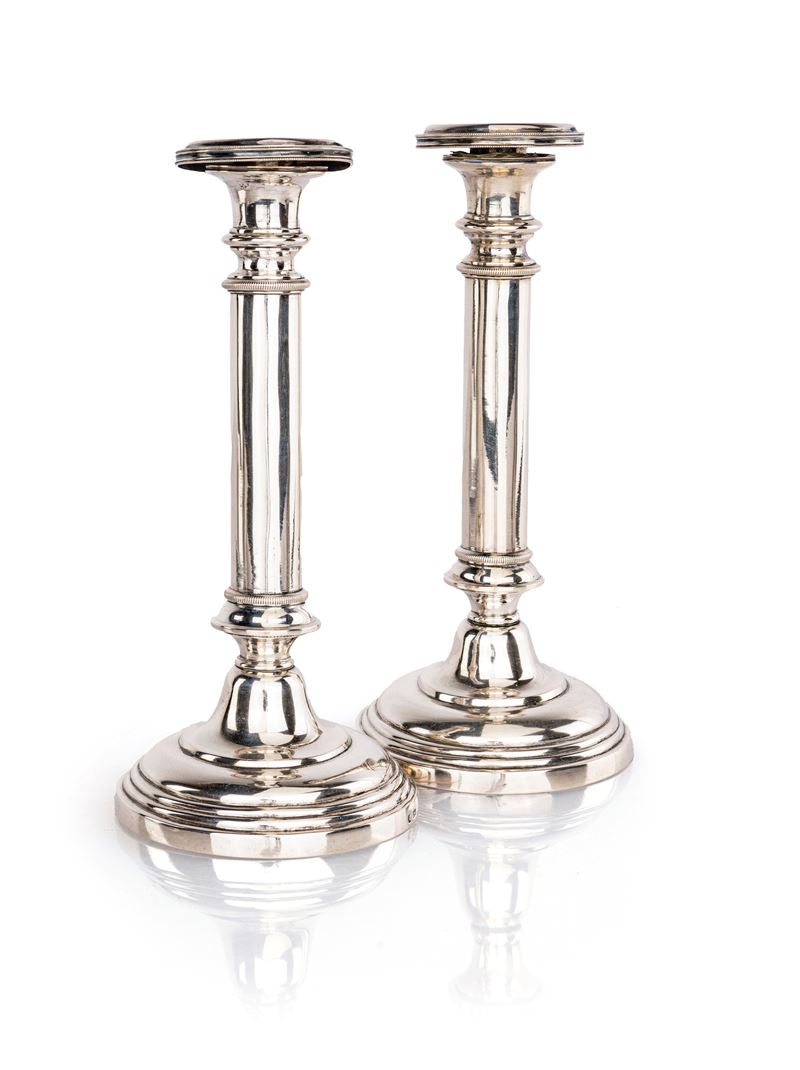 Coppia di Candelieri in Argento, Firenze 1830, Argentiere G.b.