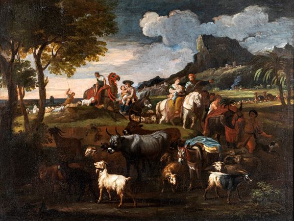 Pieter Muller detto il Cavalier Tempesta - Paesaggio con personaggi e armenti