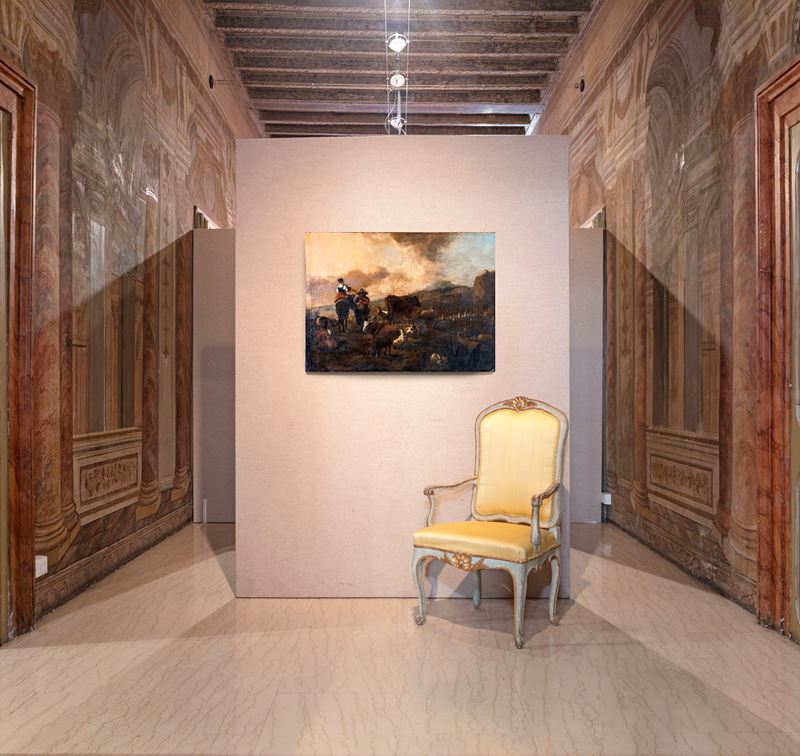 Scuola Fiamminga del XVII Secolo - Paesaggio con Figure e Armenti
