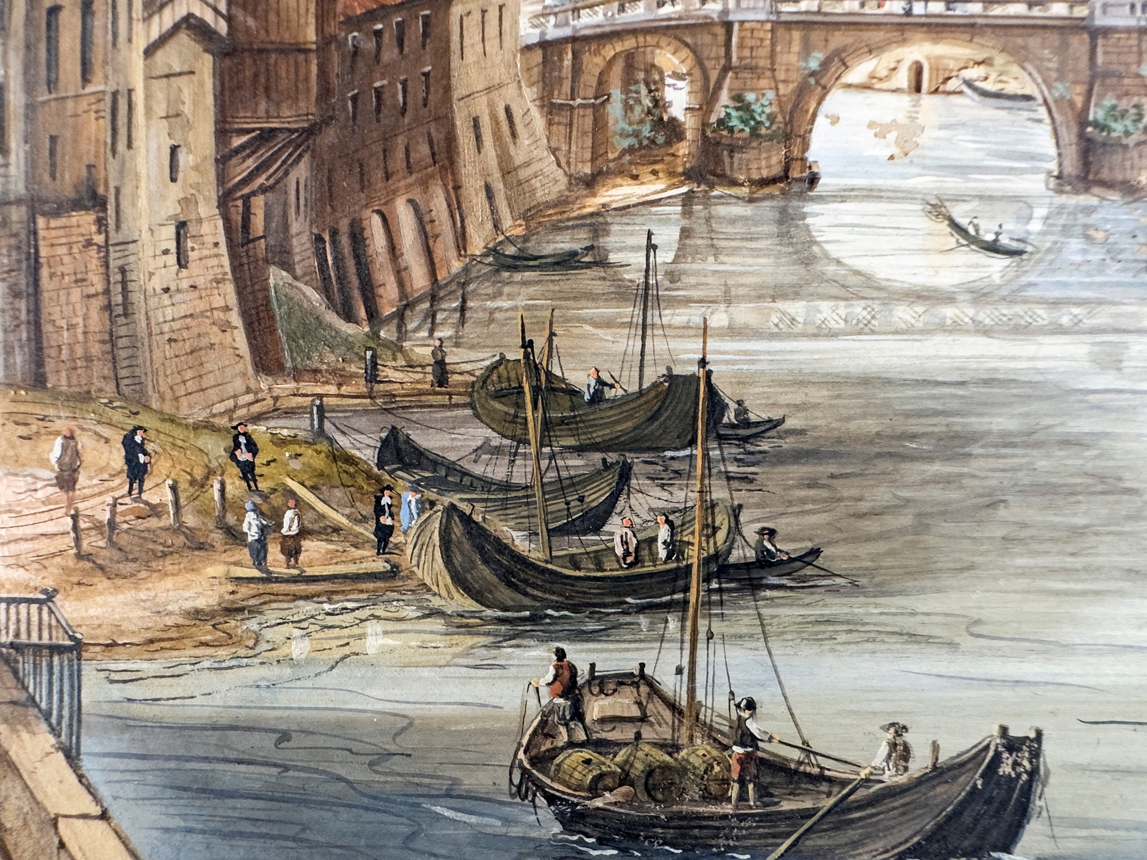 Scuola Romana del XIX Secolo - Coppia di Tempere su Pergamena Veduta di Castel Sant'angelo e del ...