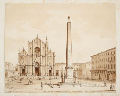 Idea di due progetti per la Piazza e chiesa di S. Croce in Fiorenza, acquerello e china su carta