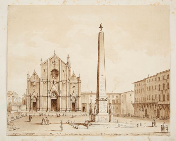 Scuola Italiana del XIX secolo - Idea di due progetti per la Piazza e chiesa di S. Croce in Fiorenza