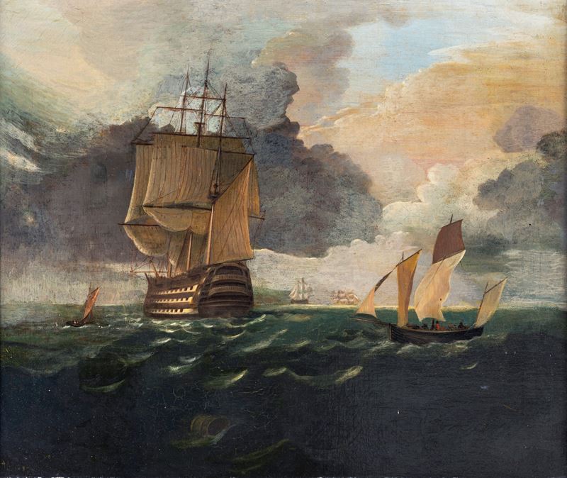 Scuola Olandese del XIX Secolo - Mare con Vascelli