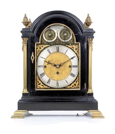 Pendola Musicale in Legno Ebanizzato con Finiture in Bronzo, Hurt & Sons, Birmingham, Seconda Met...