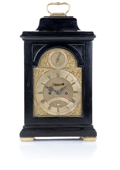 Pendola da Tavolo Bracket in Legno Ebanizzato Firmato Isaac Rogers, Londra, 1760