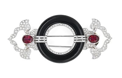 Spilla in Oro Onice, Brillanti e Rubellite
