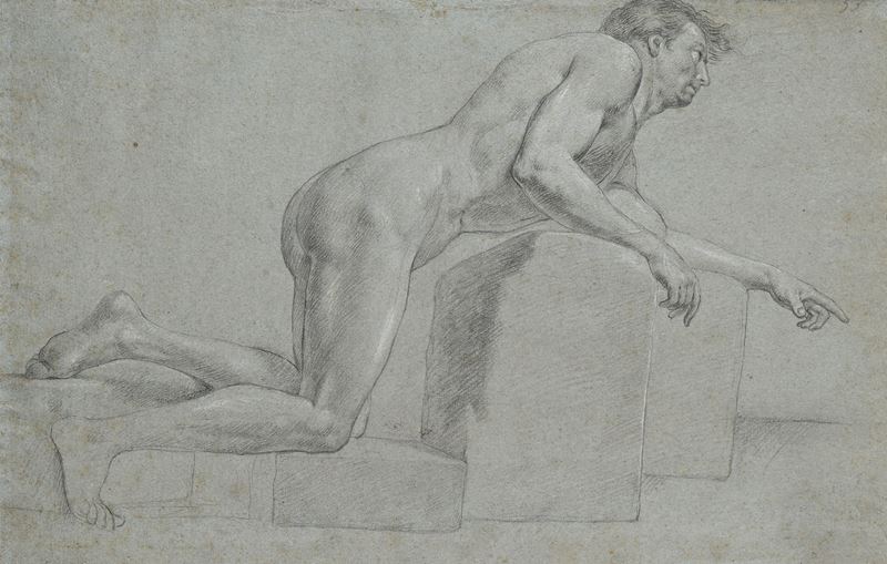 Giuseppe Bottani - Studio di nudo accademico, lapis su carta